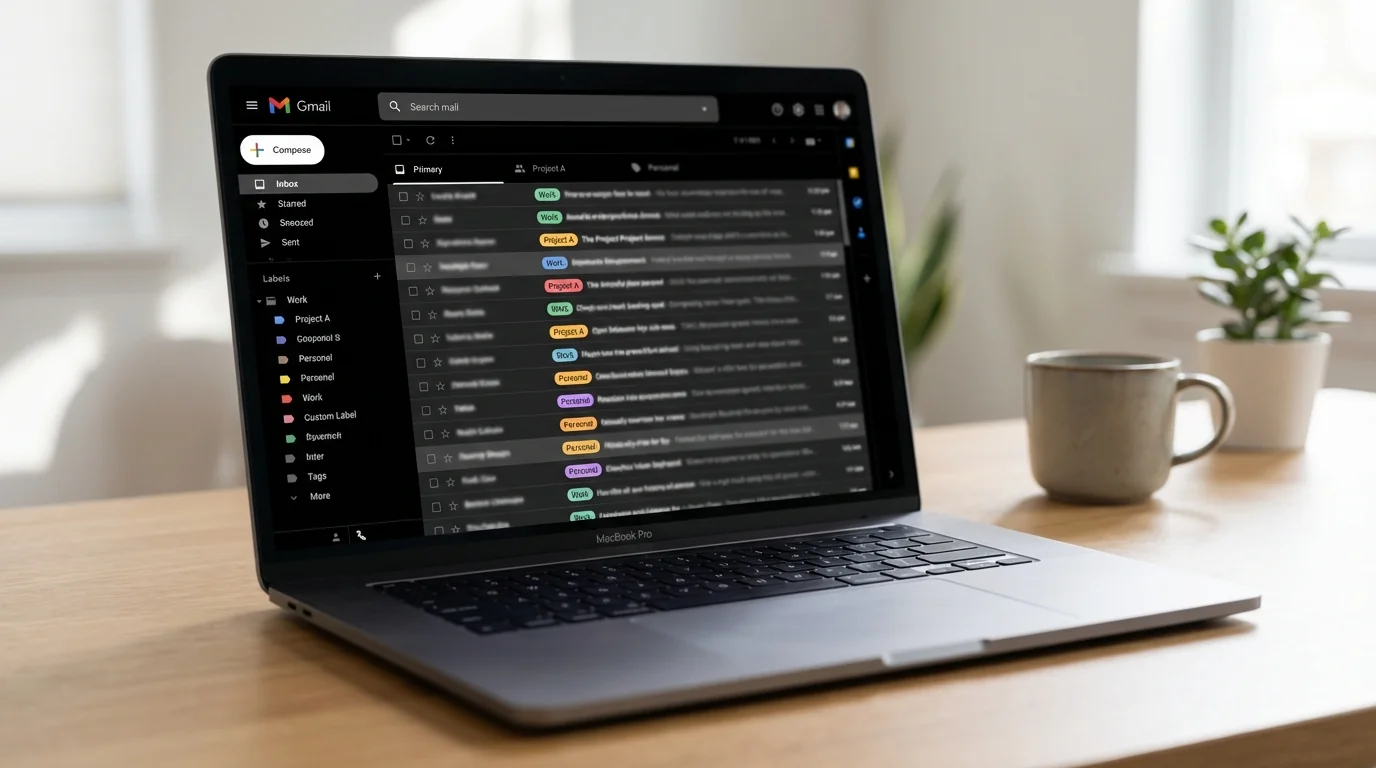 Illustration showing the process of applying labels to selected emails in Gmail.