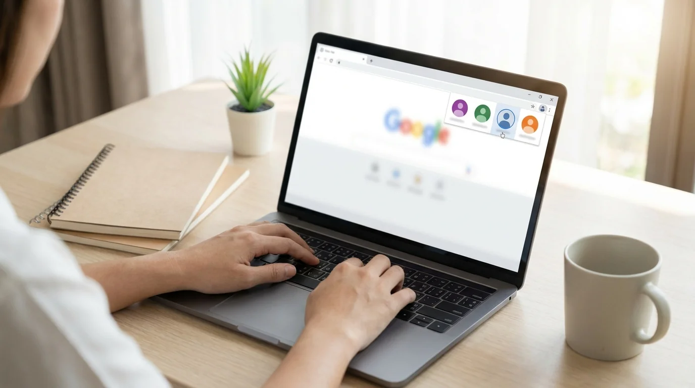 Illustration showing steps to manage multiple Gmail accounts using the account switcher feature.