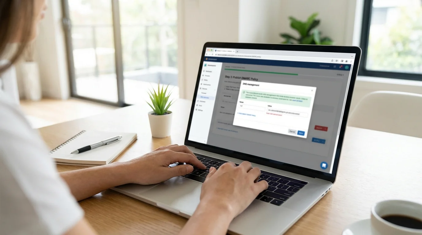 Diagram showing steps to set up DMARC policy for Google Workspace Gmail.
